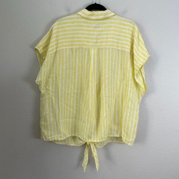 Talbots Woman Plus 2X 100% Linen Tie Hem Button Front Top Yellow Seashore Stripe - Picture 12 of 12